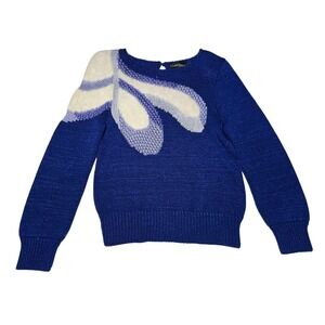 Christine Philippe Hand-Loomed Knit Sweater Women's Small Angora Blend Blue